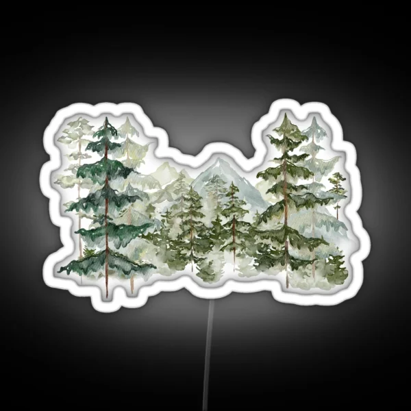 Watercolor Pine Forest And Mountain Aesthetic Graphic RGB Neon Sign