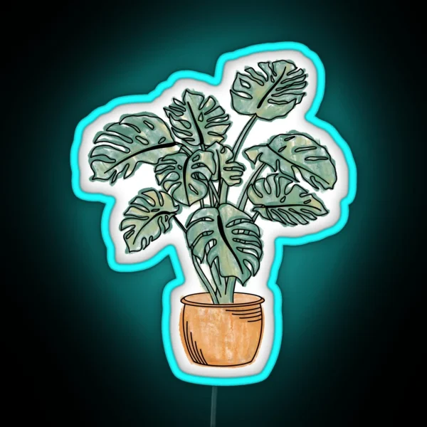 Watercolor Potted Monstera Plant RGB Neon Sign