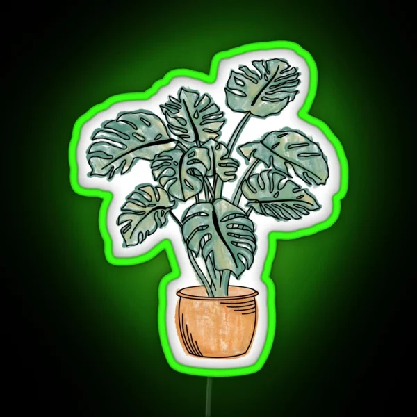 Watercolor Potted Monstera Plant RGB Neon Sign