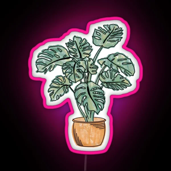 Watercolor Potted Monstera Plant RGB Neon Sign