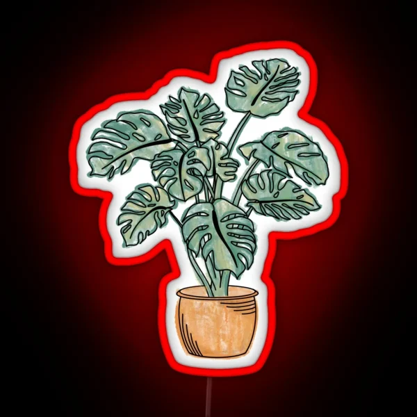 Watercolor Potted Monstera Plant RGB Neon Sign