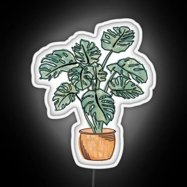 Watercolor Potted Monstera Plant RGB Neon Sign