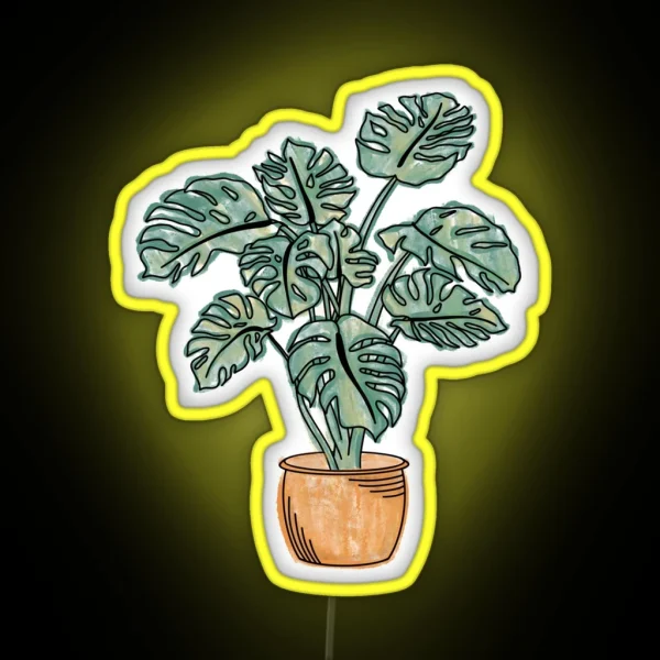Watercolor Potted Monstera Plant RGB Neon Sign