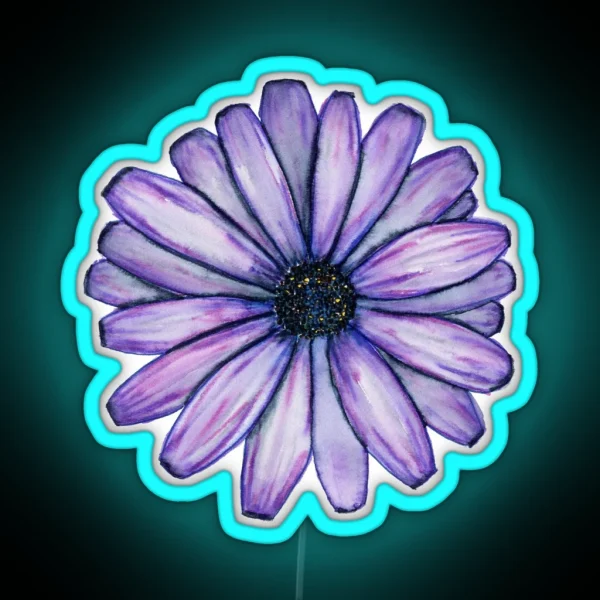 Watercolor Purple Daisy Flower RGB Neon Sign