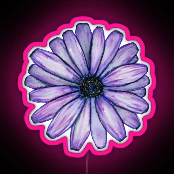 Watercolor Purple Daisy Flower RGB Neon Sign