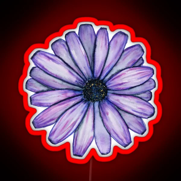 Watercolor Purple Daisy Flower RGB Neon Sign