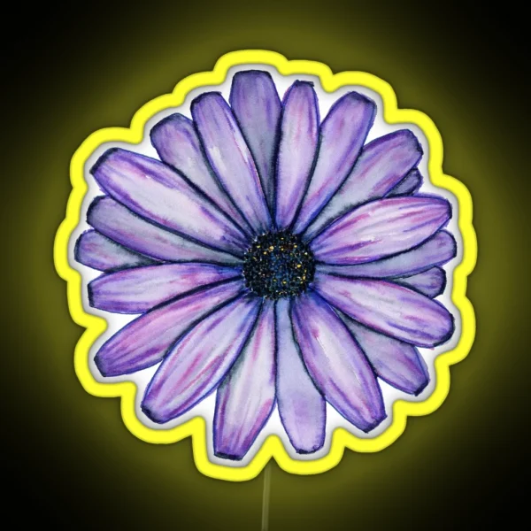 Watercolor Purple Daisy Flower RGB Neon Sign
