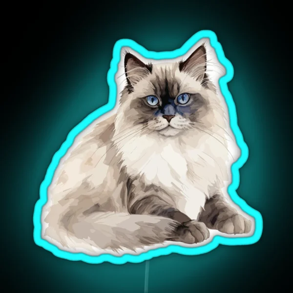 Watercolor Ragdoll Cat RGB Neon Sign