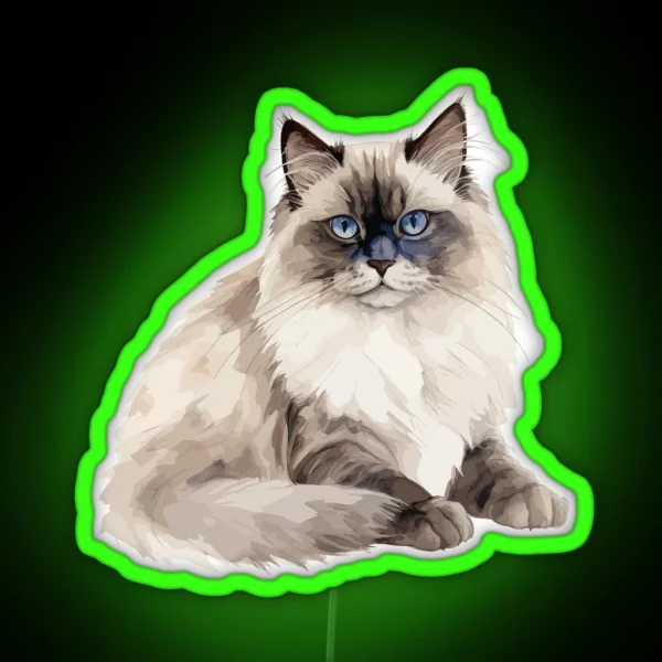 Watercolor Ragdoll Cat RGB Neon Sign