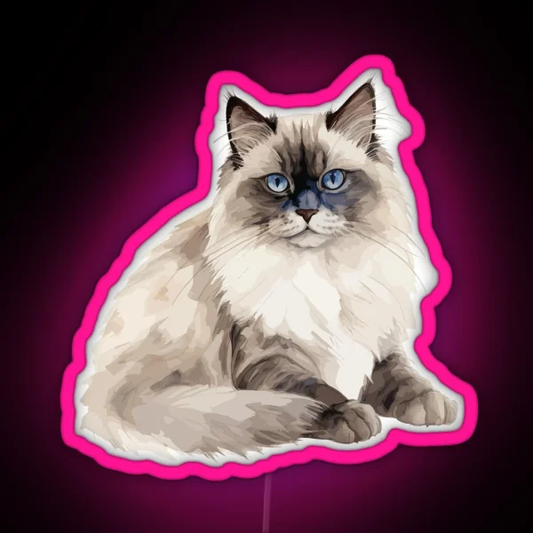 Watercolor Ragdoll Cat RGB Neon Sign