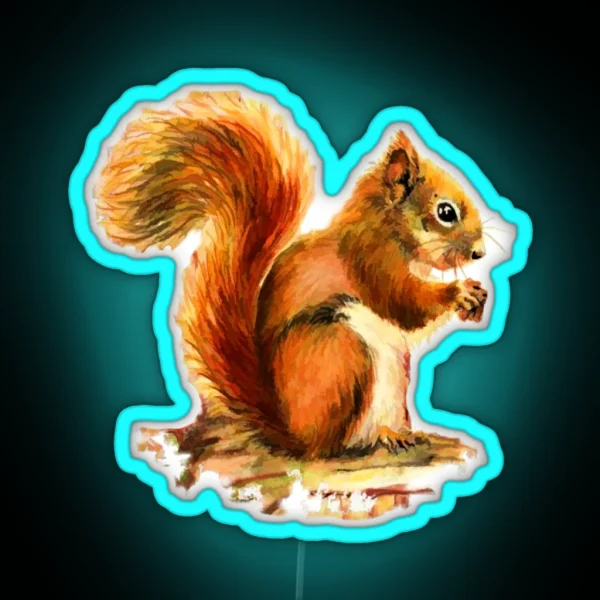 Watercolor Red Squirrel Animal RGB Neon Sign