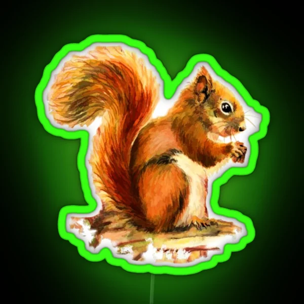 Watercolor Red Squirrel Animal RGB Neon Sign