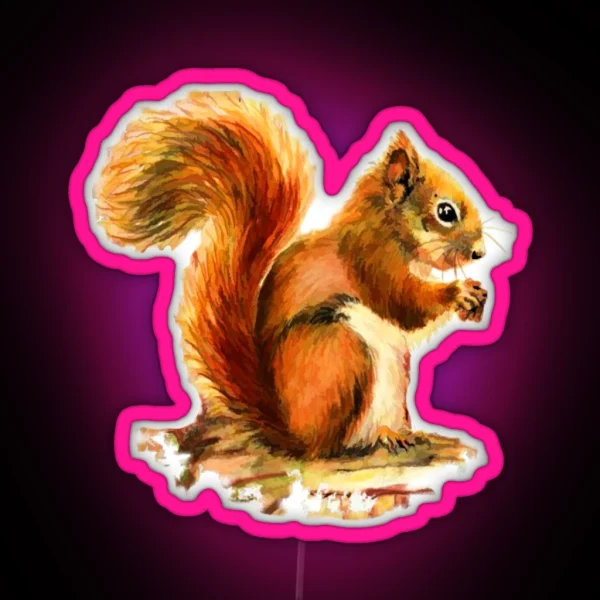 Watercolor Red Squirrel Animal RGB Neon Sign