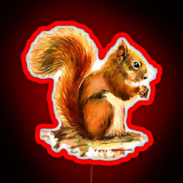 Watercolor Red Squirrel Animal RGB Neon Sign