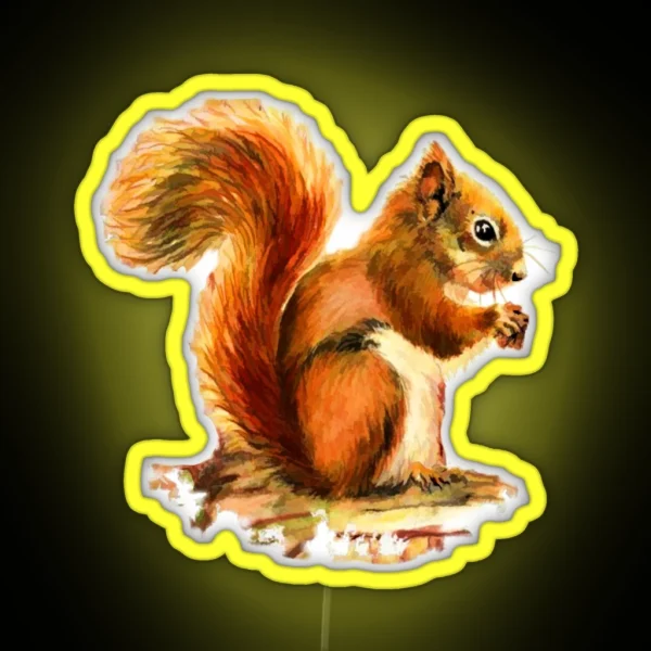 Watercolor Red Squirrel Animal RGB Neon Sign