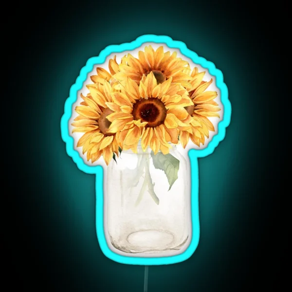 Watercolor Rustic Sunflower Bouquet In Mason RGB Neon Sign