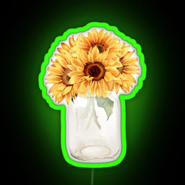 Watercolor Rustic Sunflower Bouquet In Mason RGB Neon Sign