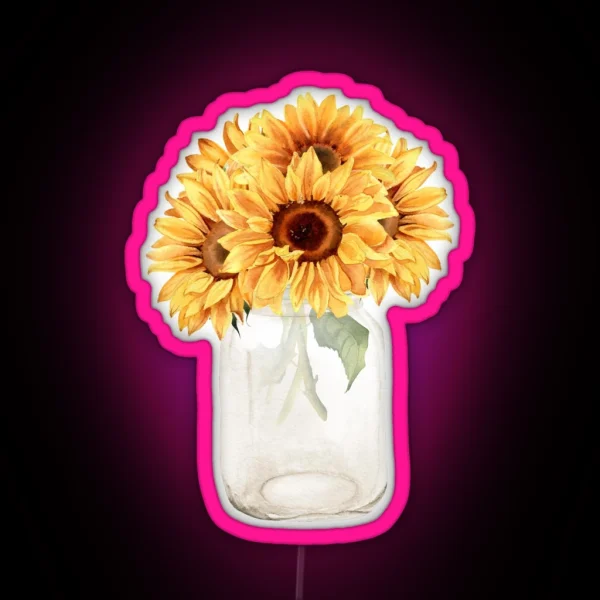 Watercolor Rustic Sunflower Bouquet In Mason RGB Neon Sign