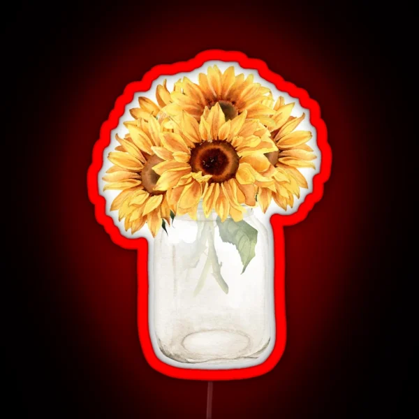 Watercolor Rustic Sunflower Bouquet In Mason RGB Neon Sign