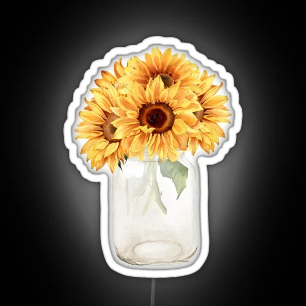 Watercolor Rustic Sunflower Bouquet In Mason RGB Neon Sign