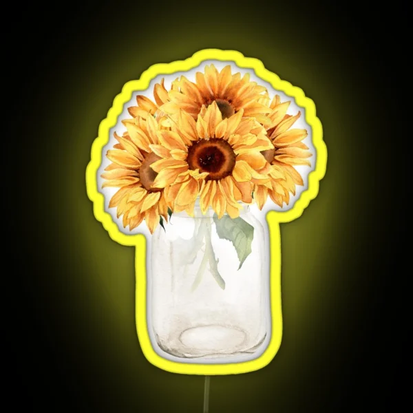 Watercolor Rustic Sunflower Bouquet In Mason RGB Neon Sign