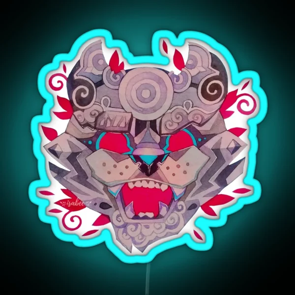 Watercolor Tiger Japanese Mask Illustration RGB Neon Sign
