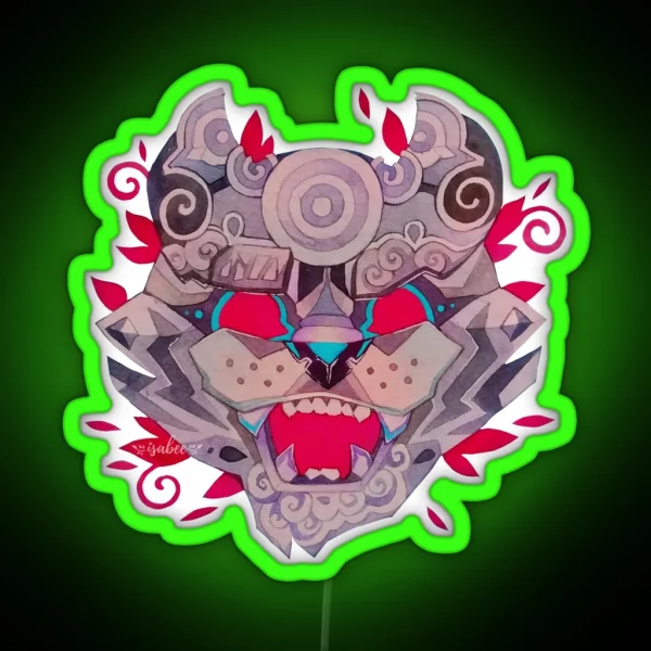Watercolor Tiger Japanese Mask Illustration RGB Neon Sign