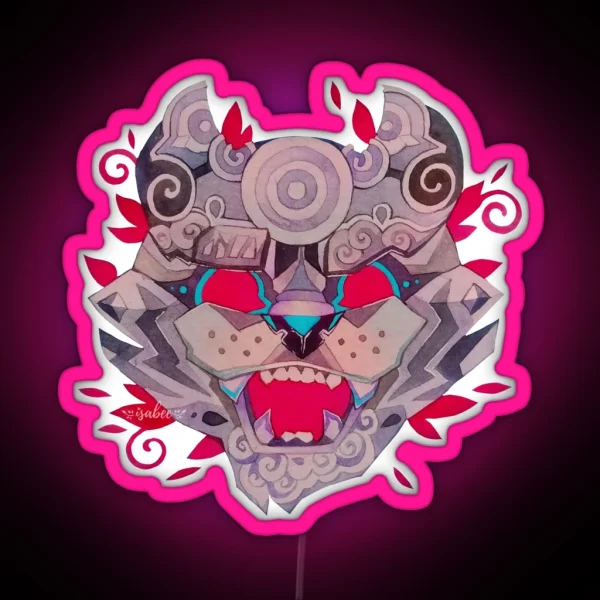 Watercolor Tiger Japanese Mask Illustration RGB Neon Sign