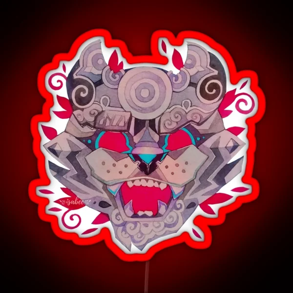 Watercolor Tiger Japanese Mask Illustration RGB Neon Sign