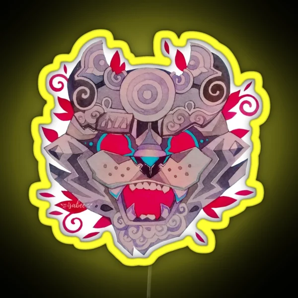 Watercolor Tiger Japanese Mask Illustration RGB Neon Sign