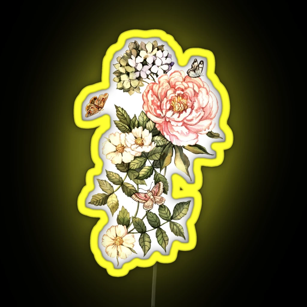 Watercolor Vintage Floral Motifs RGB Neon Sign