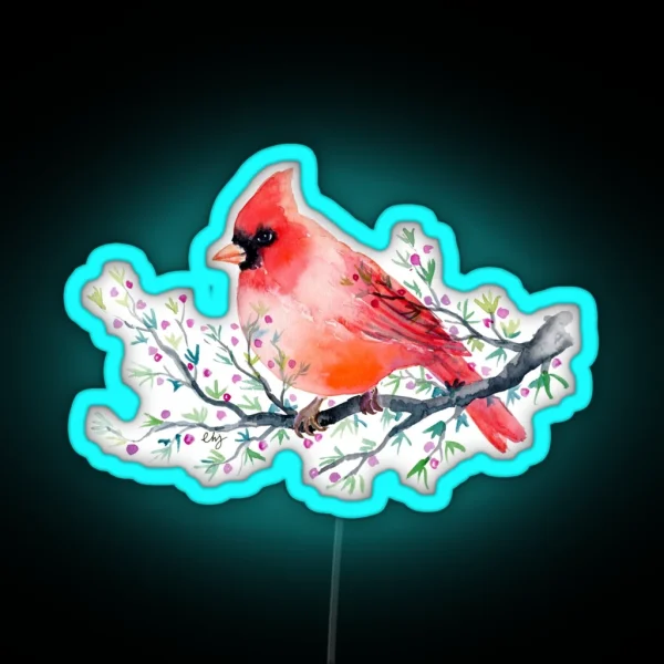 Watercolour Red Cardinal Bird RGB Neon Sign
