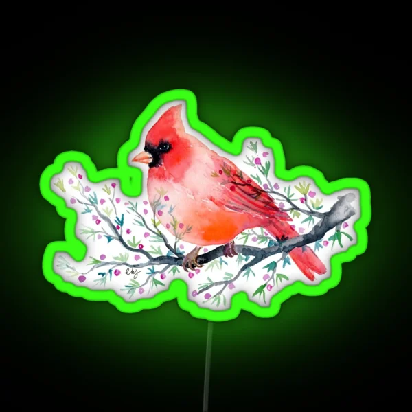 Watercolour Red Cardinal Bird RGB Neon Sign