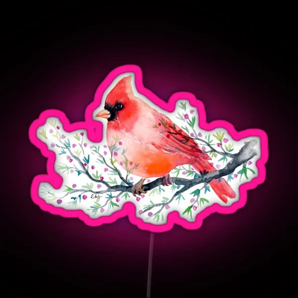 Watercolour Red Cardinal Bird RGB Neon Sign