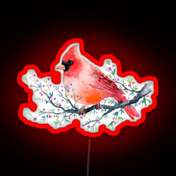 Watercolour Red Cardinal Bird RGB Neon Sign