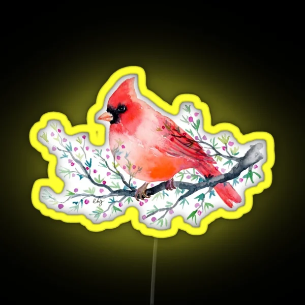 Watercolour Red Cardinal Bird RGB Neon Sign