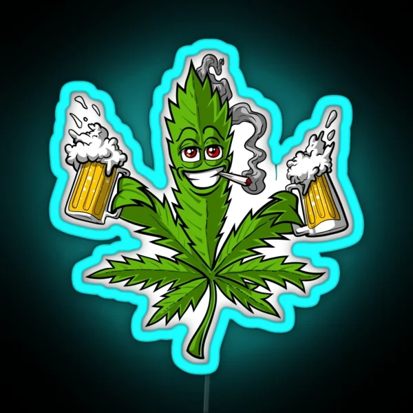 Weed Leaf Beer Lover RGB Neon Sign