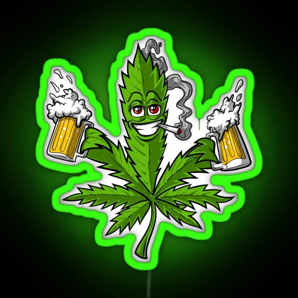 Weed Leaf Beer Lover RGB Neon Sign