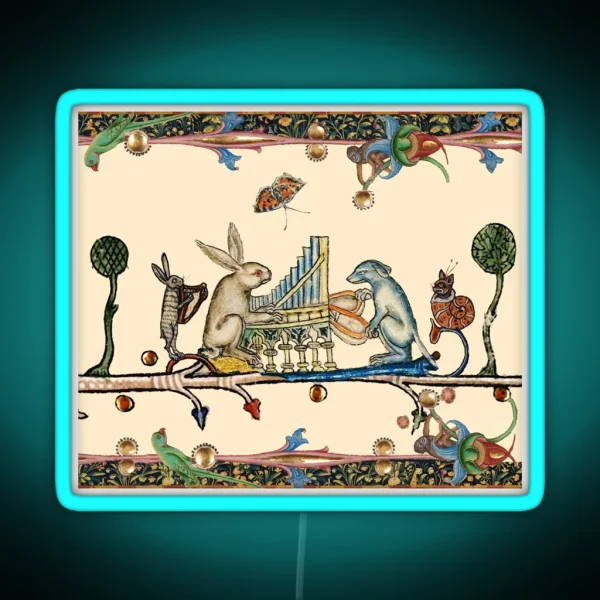 WEIRD MEDIEVAL BESTIARY MAKING MUSIC White RGB Neon Sign