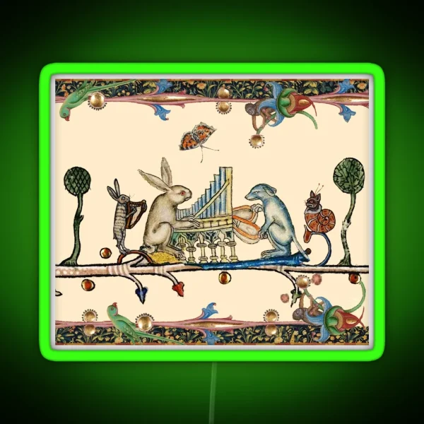 WEIRD MEDIEVAL BESTIARY MAKING MUSIC White RGB Neon Sign