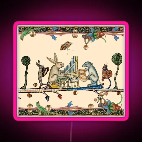 WEIRD MEDIEVAL BESTIARY MAKING MUSIC White RGB Neon Sign