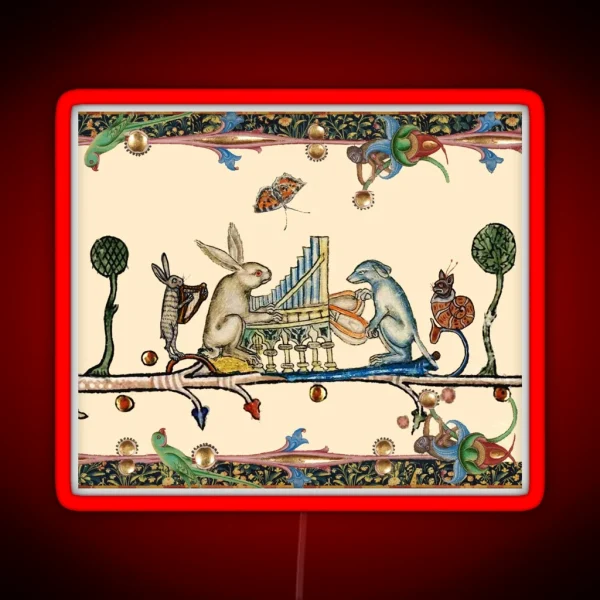 WEIRD MEDIEVAL BESTIARY MAKING MUSIC White RGB Neon Sign