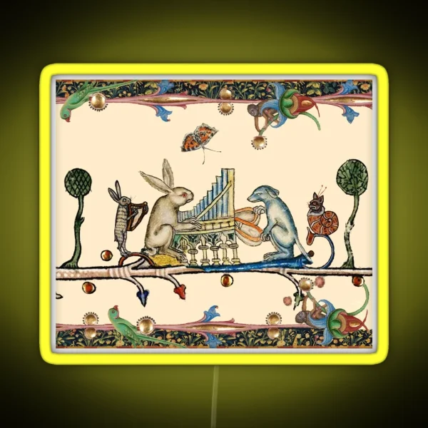 WEIRD MEDIEVAL BESTIARY MAKING MUSIC White RGB Neon Sign