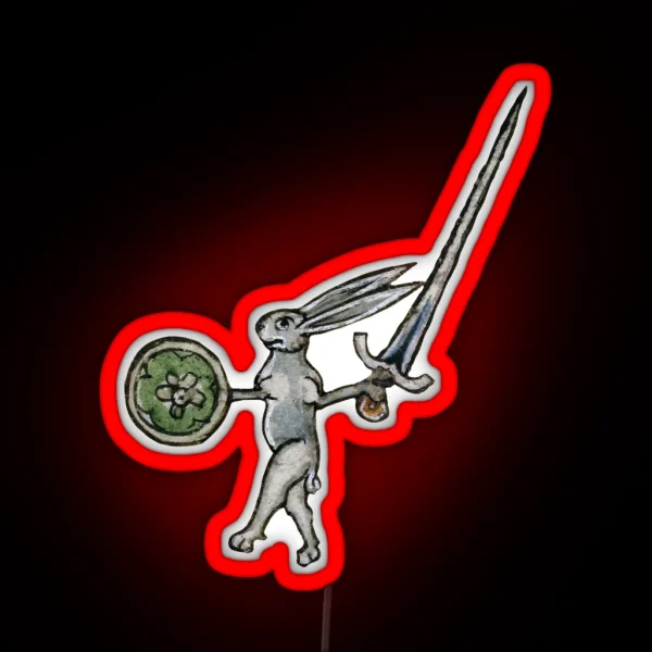 Weird Medieval Killer Rabbit With Sword RGB Neon Sign