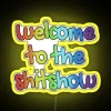 RGB neon bar sign with humorous welcome to the chaos phrase
