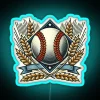 Neon Wheat Field with Classic Baseball Stadium Background Sign Artwork