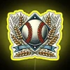 Vintage Baseball Field Sign with Wheat and Colorful RGB Neon Lights