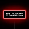 Witty warning sign about final wishes in bold neon