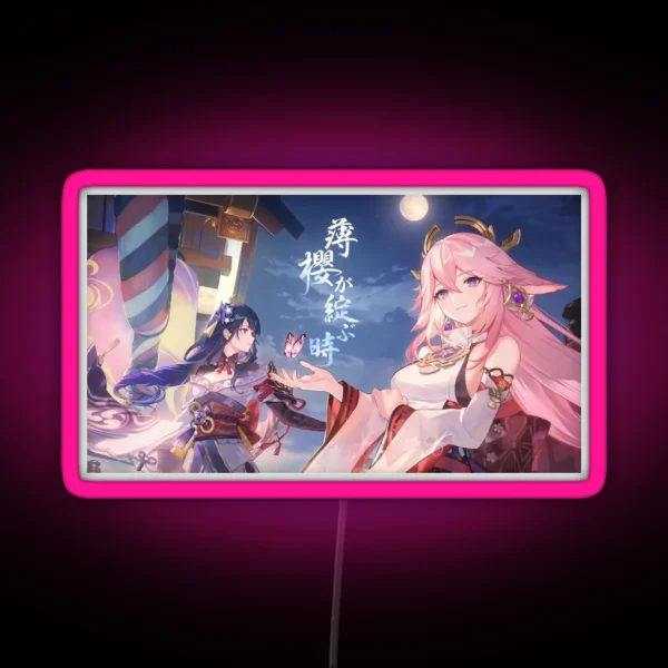 When The Sakura Blooms Yae Miko And Ei Poster RGB Neon Sign