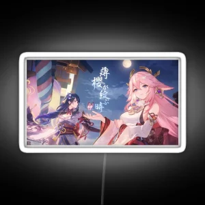 When The Sakura Blooms Yae Miko And Ei Poster RGB Neon Sign